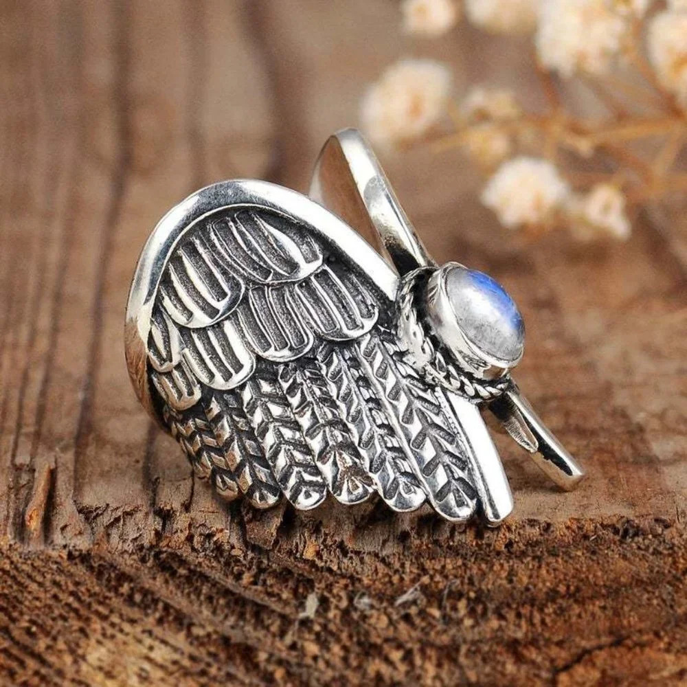 💛 925 Silver Plated New Arrival Angel Wings Rings For Women, MLNN1290